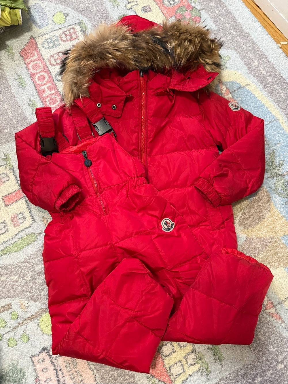 Moncler Red Kids Down Snowsuit with Real Fur Hood